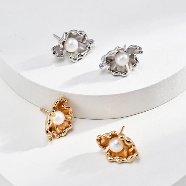 "Wave Dance" Pearl Stud Earrings