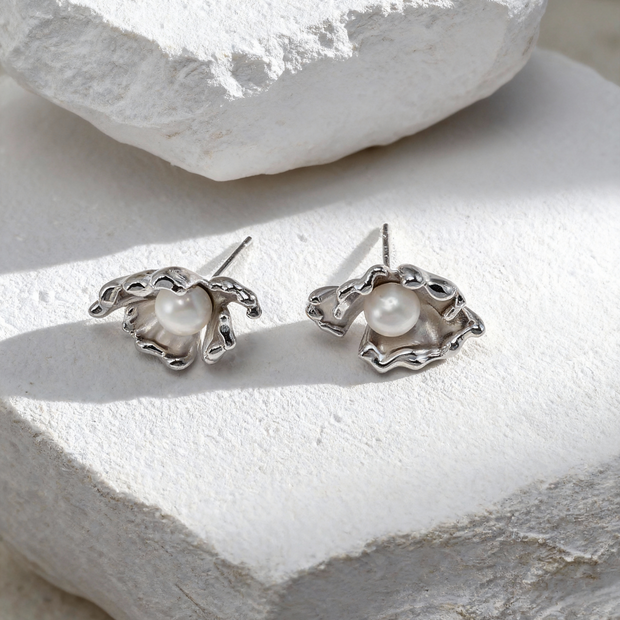 "Wave Dance" Pearl Stud Earrings