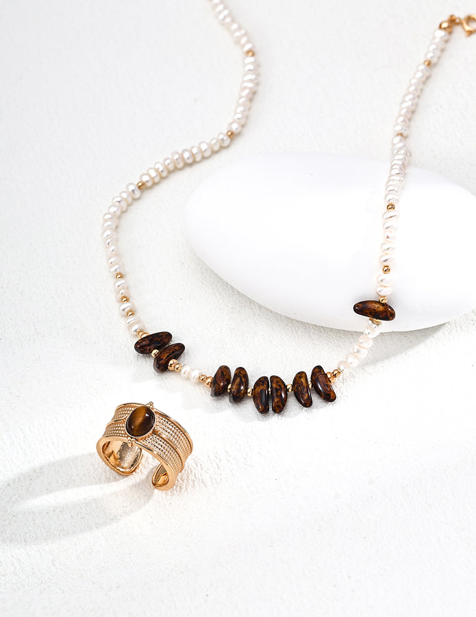 "Crystal Tide"Natural Pearl Czech Glass Necklace 2