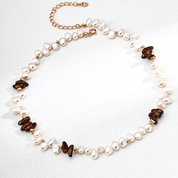 "Crystal Tide"Natural Pearl Czech Glass Necklace 1