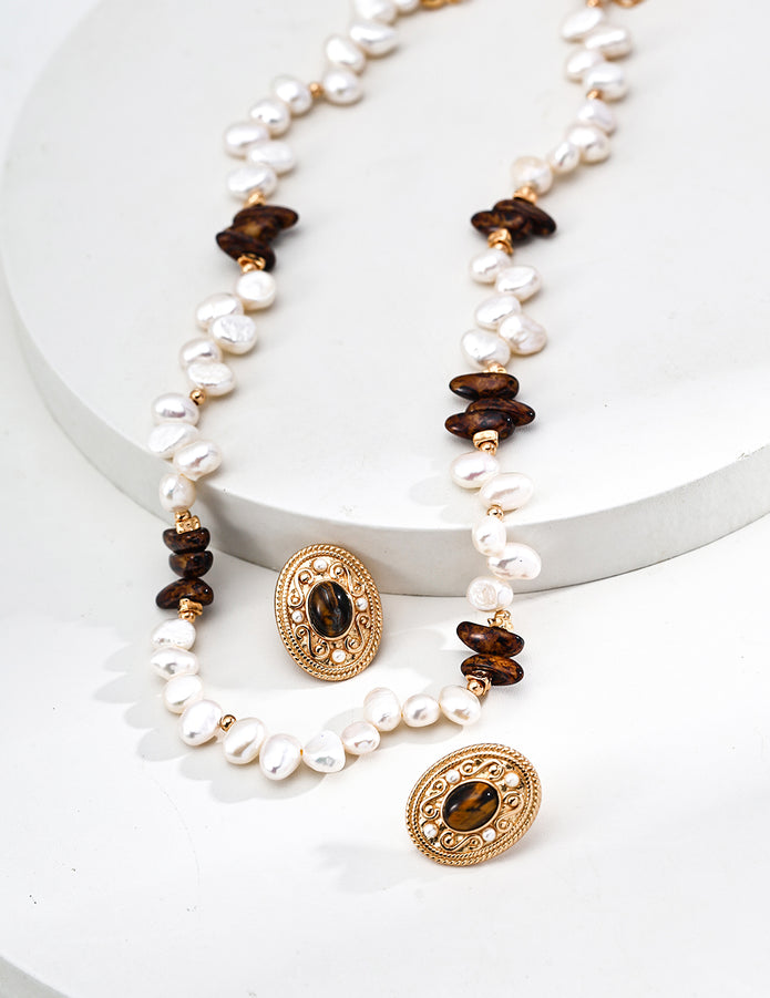 "Crystal Tide"Natural Pearl Czech Glass Necklace 1