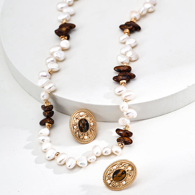"Crystal Tide"Natural Pearl Czech Glass Necklace 1