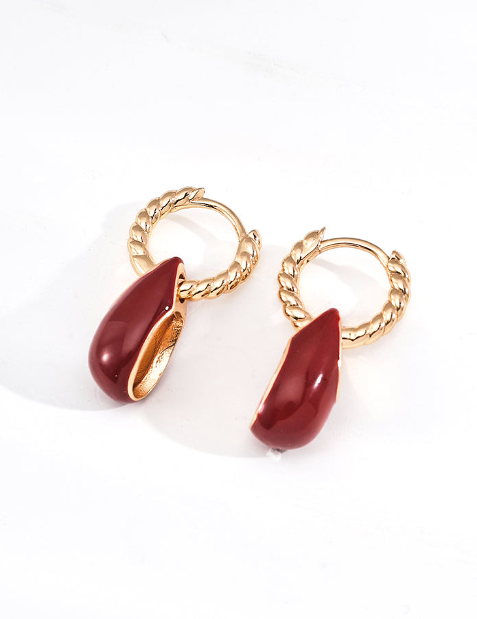 "Crimson Drop" Silver Earrings